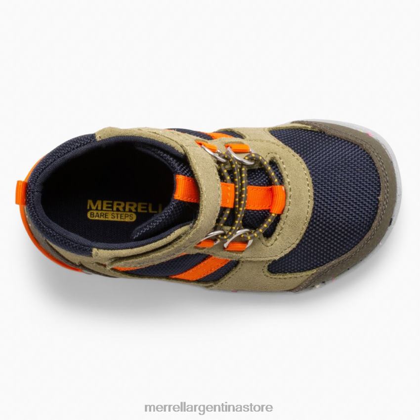 niños zapatos verde oliva/azul marino/naranja NL2ZZ1457 Merrell bare steps ridge jr excursionista (ml266269)